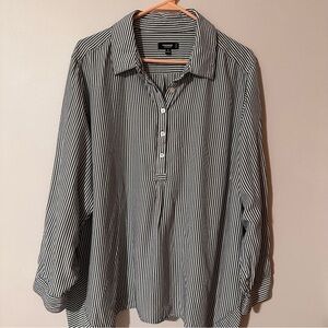 Premise Black‎ and White Casual Button Down Shirt with Stripes 3X Flares out